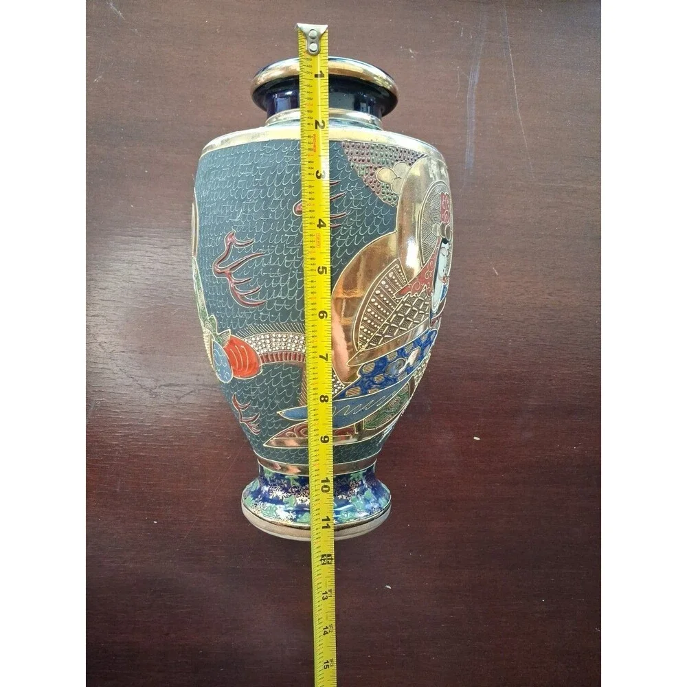 Japanese Satsuma Style Hand-Painted Vase with Figures and Gold Accents